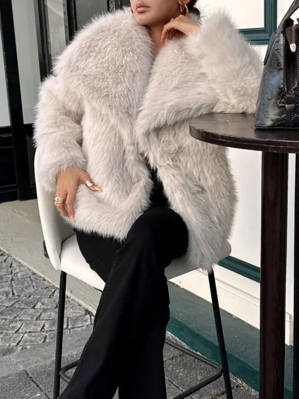 Beige Casual Women's Thick Faux fur Mid-Length Coat jacket